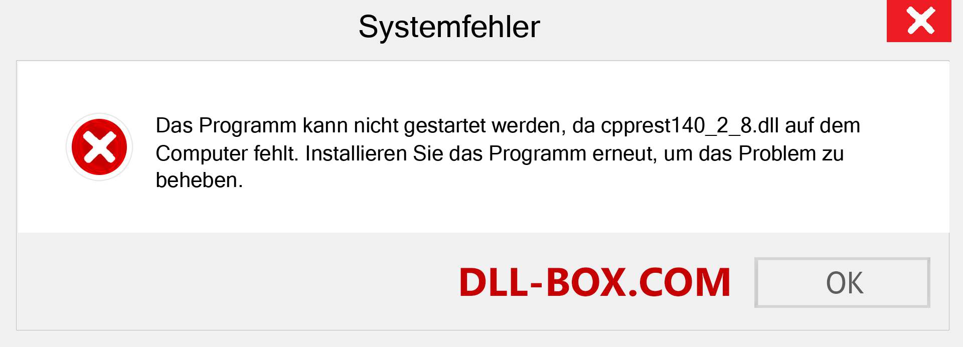 cpprest140_2_8.dll-Datei fehlt?. Download für Windows 7, 8, 10 - Fix cpprest140_2_8 dll Missing Error unter Windows, Fotos, Bildern